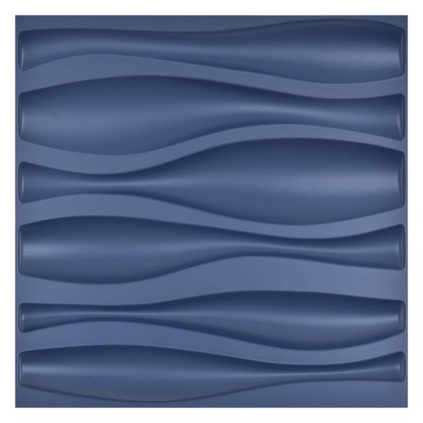 Art3d 50x50 cm Panneaux muraux 3D en plastique autocollants insonorisés motif vague bleu marine pour salon chambre fond TV (paquet de 12 carreaux 32 pieds carrés)
