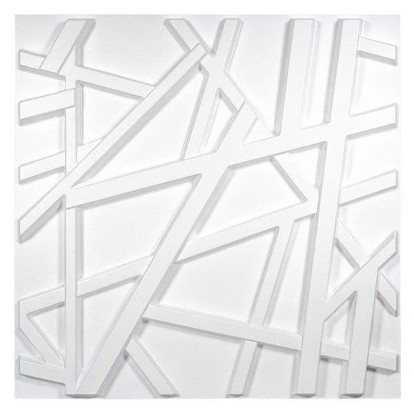 Art3d 50x50 cm Panneaux muraux 3D en plastique blanc autocollants insonorisés lignes de croisement géométriques pour salon chambre à coucher fond de télévision (paquet de 12 carreaux 32 pieds carrés)