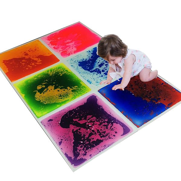 Art3d 6-Tile Sensory Room Tile Multi-Color Exercise Mat Liquid Encased Floor Playmat Kids Play Tapis antidérapants, 16 Sq.Ft (50x50cm)