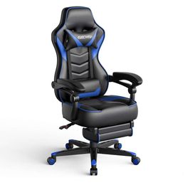 ARTETHYS Gaming voor volwassenen Ergonomische racestijl Computerstoel met hoge rug en voetsteun Hoofdsteun en lendensteun PU-leer 90-150 graden kantelbaar