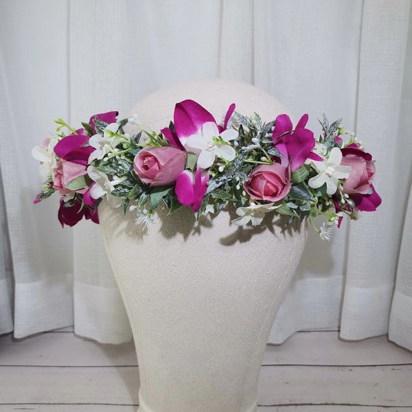 Artificielle orchidée fleur couronne filles bandeau mariage cheveux accessoires coiffure femmes Floral guirlande mariée fleur chapeaux