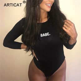 Articat Herfst Brief Sexy KintTed Bodysuit Effen Lange Mouw Bodycon Romper Dames Jumpsuit Casual Leotard Vrouwen Overall C19040301