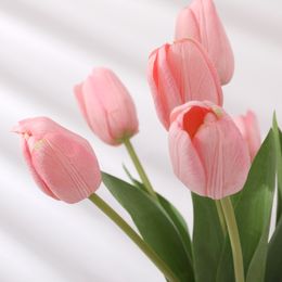 Flores artificiales de tulipanes de PU de tacto Real, tallo único, ramo de flores falsas, decoración del hogar para sala de bodas