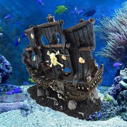 Aquarium artificiel coulé bateau décoration Aquarium ancienne épave navire ornement cache grotte pour poissons crevettes roche Acuarios décor 240307