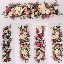 Arche artificielle rangée de fleurs 100 cm de longueur, pivoines en soie, roses, simulation de rangées de fleurs, pièce maîtresse de mariage, toile de fond décorative 7463096