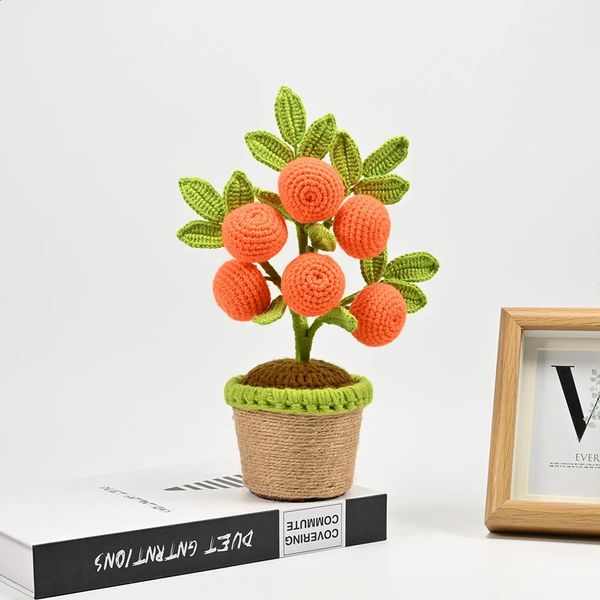 Crochet artificiel plantes orange bonsaï fausses fleurs en pot pour chambre à coucher maison jardin salon bureau extérieur année décoration 240129