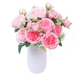 Décoration artificielle fleur 5 fourchette 9 tête pivoine bouquet décoration de la maison mariage simulation fleur