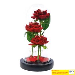 Kunstmatige eeuwige stoffen Decoratieve bloemen Rose Led Licht Schoonheid Het beest in glazen cover Home Decor voor Nieuwjaars Valentijnskerstmis Kerstmis