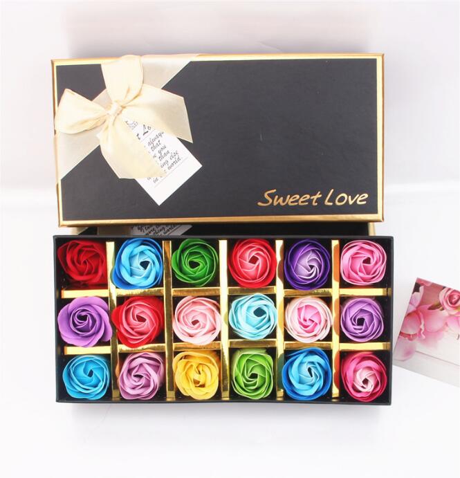 Fleur artificielle 18 pièces/ensemble coloré savon Rose fleur pétale cadeau boîte saint valentin cadeau cadeau de mariage