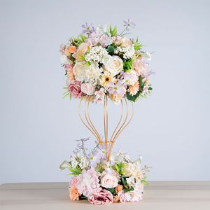 Boule de fleurs artificielles, couronne de simulation d'hortensia, fleurs de mariage, cadre décoratif en fer, décoration de route de fête, fleur de pivoine en soie