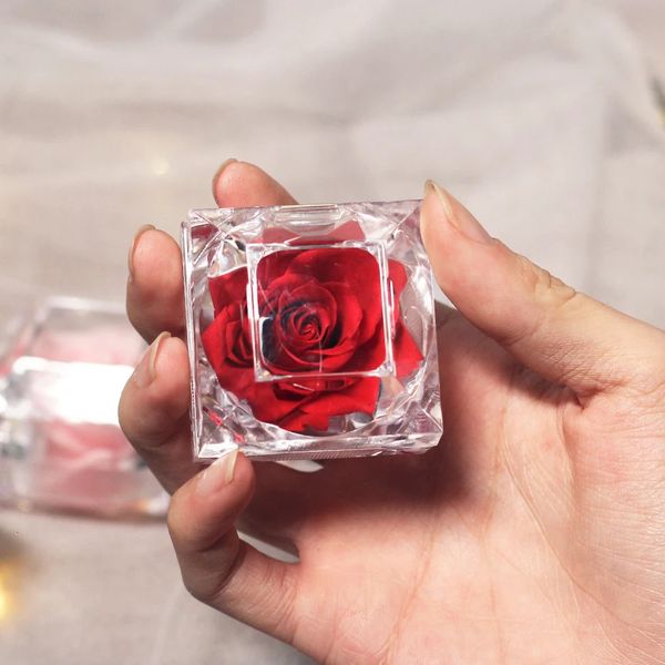 Décoration de fleurs artificielles, boîte à bagues en cristal de rose fraîche, souvenir de mariage, cadeau d'anniversaire de la saint-valentin, 231127