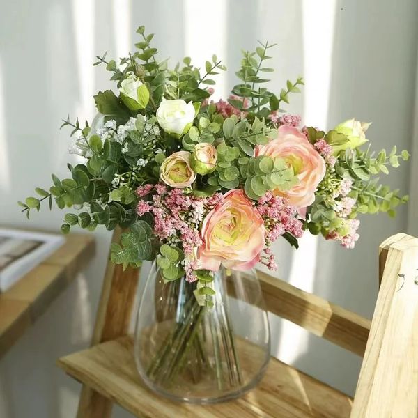 Flor artificial para ramo de boda Loto lleno de estrellas Un manojo de flores falsas Decoraciones navideñas para el hogar Seda 240228