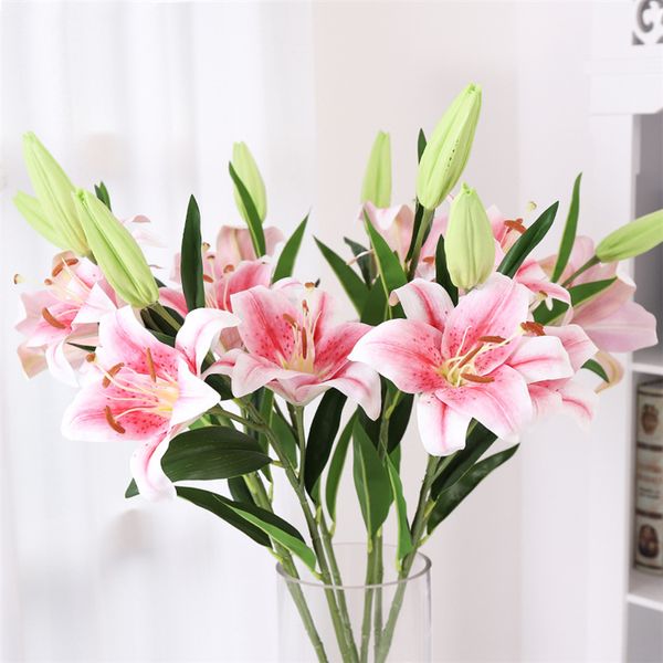 Fleur artificielle fleurs de lys 3 mains sentir lys fleur artificielle mariage décoration de la maison fleurs plantes simulation fleurs en pot 5982