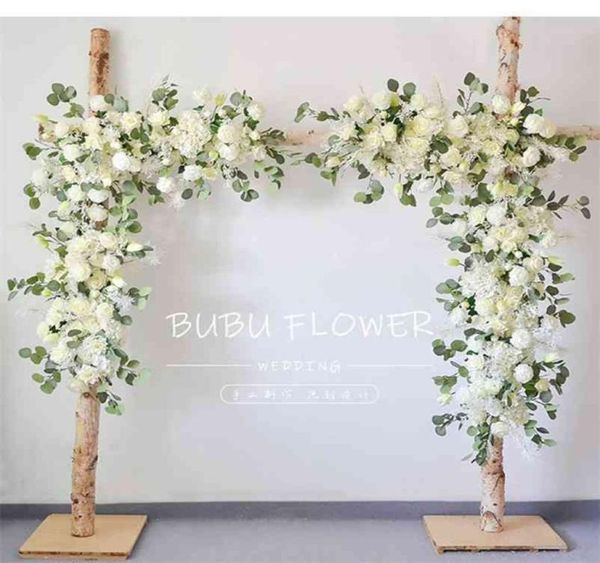 Rangée de fleurs artificielles bleu blanc arc de mariage fond accessoires de fête décor de scène fenêtre el mur floral 2107063694770