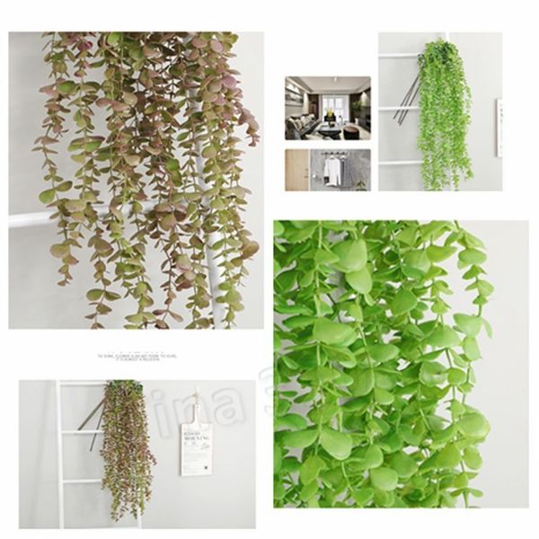 Fleur Artificielle Vigne Faux Soie Argent Dollar Eucalyptus Suspendus Verdure Plante pour Mariage Décoratif FlowersParty SupplieT2I5618