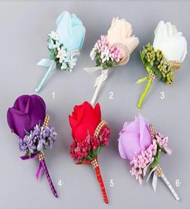 Bouquets nuptiaux de mariage à fleurs artificielles perles de demoiselle d'honneur arrière-garyon corsage lavande rouge rose violet blanc bleu champagne fleurs 7905022