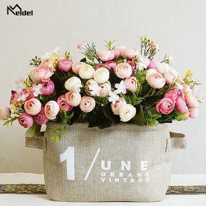 Kunstbloemen 13 koppen 1 bundel witte roos boeket polyester zijden rozen roze trouwhuis decoratie nep planten bloem