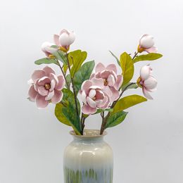 Kunstbloemen 3 hoofden PE Magnolia Flower voor woningdecoraties