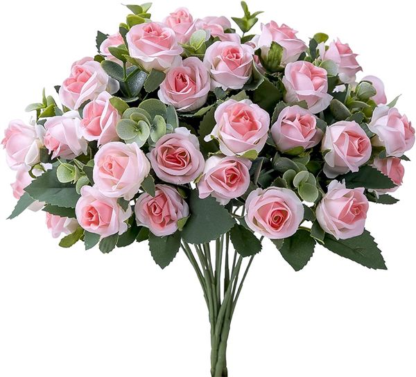 Bouquet de fleurs artificielles, roses blanches et rouges, feuilles d'eucalyptus, décoration de mariage, pivoine, fausse fleur pour fête, décoration de maison en plein air