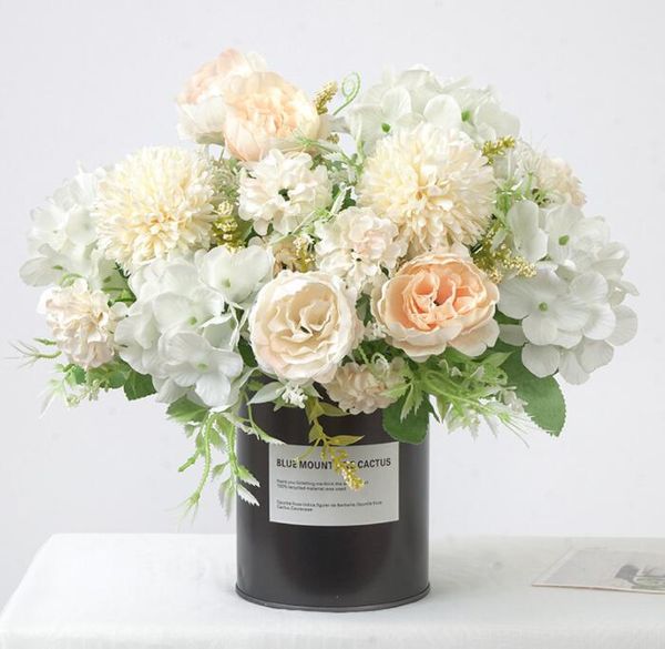 Bouquet de fleurs artificielles mélange en gros mélange de fleur de soie bouquet artificiel fleur 7 branche de la soie hydrtensia Peony bouquet décorations de mariage