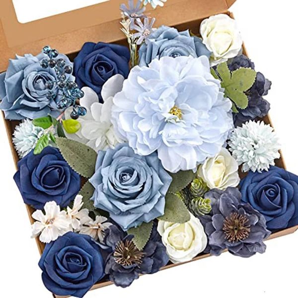 Fleurs artificielles fausses fleurs de pivoine bleu poussiéreux Combo pour bricolage mariage Bouquets de mariée centres de table décorations pour la maison 240322