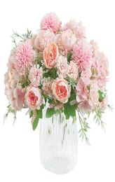 Fleurs artificielles fausse pivoine soie hortensia Bouquet décor œillets en plastique arrangements floraux réalistes décoration de mariage 7365236