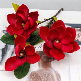 Fleurs artificielles grande taille 3 têtes Fleur de Magnolia pour décorations de mariage