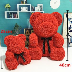 Kunstbloemen Rose Bear Multicolor Plastic Foam Rose Flower Teddy Bear Valentijnsdag Geschenk Verjaardagsfeestje Leer decoratie