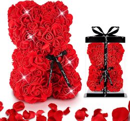 Flores artificiales, oso rosa, oso de peluche rosa para mujer, novia, aniversario, Navidad, regalos de San Valentín LL