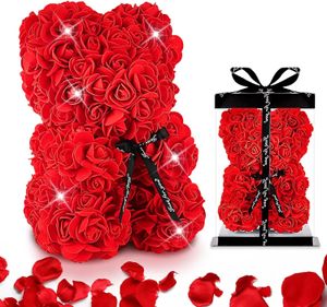 Flores artificiales, oso rosa, oso de peluche rosa para mujer, novia, aniversario, Navidad, regalos de San Valentín LL