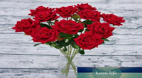 Fleurs artificielles Rose Real Touch Flowers Valentine039s Day Home Wedding Bouquets Favors Decoration Silk Fake Flowers 10pcs4454946