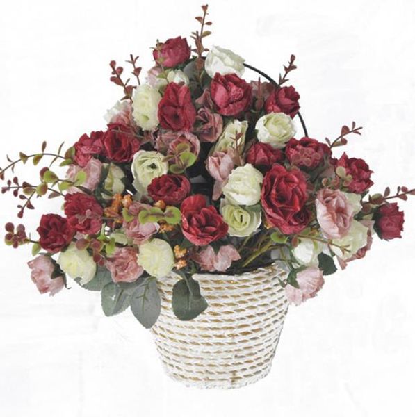 Fleurs artificielles Rose Bouquet de fleurs en soie 12 têtes fausses fleurs bricolage maison jardin décoration de mariage accessoires de photographie 12 couleurs BT910