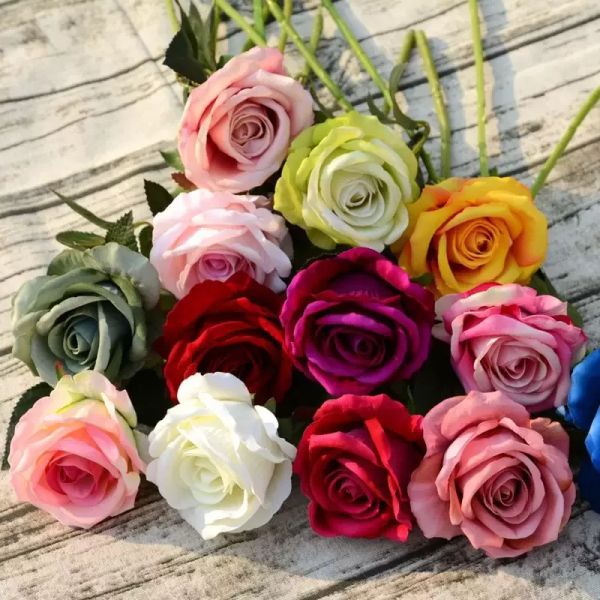 Flores artificiais buquê de rosas para casamento decoração de casa de natal branco rosa azul flor artificial