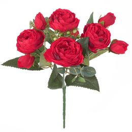 Kunstbloemen zijde bloem roos boeket voor bruiloft woondecoratie 30cm lange 9 hoofden rose boeket voor bruiloft decoratie