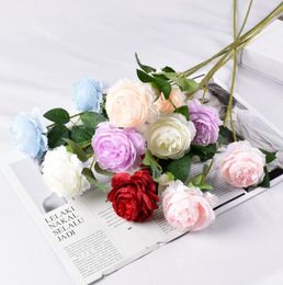 Fleurs artificielles trois têtes rose artificielle, rose réelle, rose décoratif de haute qualité mariage fleurs artificielles roses bouquet de roses