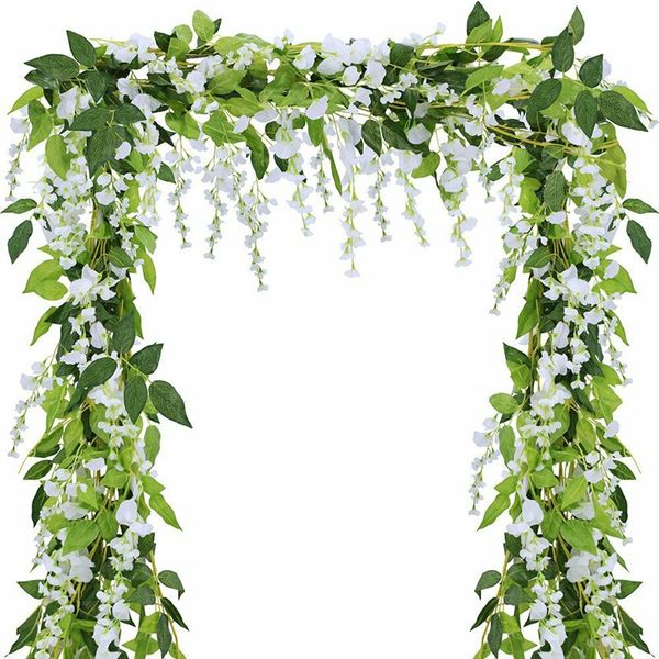 Fleurs artificielles vigne guirlande glycine soie faux rotin suspendu fleur romantique arc de mariage décoration plantes de lierre