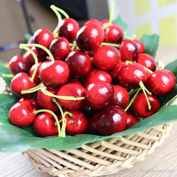 Simulación de frutas artificiales Cereza Frutas falsas Cerezas de plástico Decoración de fiesta de verduras Mesa de cerezo rojo Decoración de boda BH2146 CY