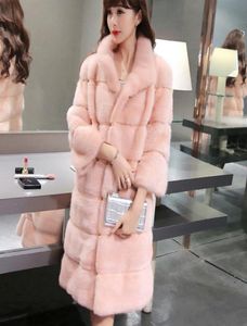 Kunstmatige bontjas donzige winter vrouwen faux bont jas lange streep imitatie stand kraag roze wit overjas plus size1551191