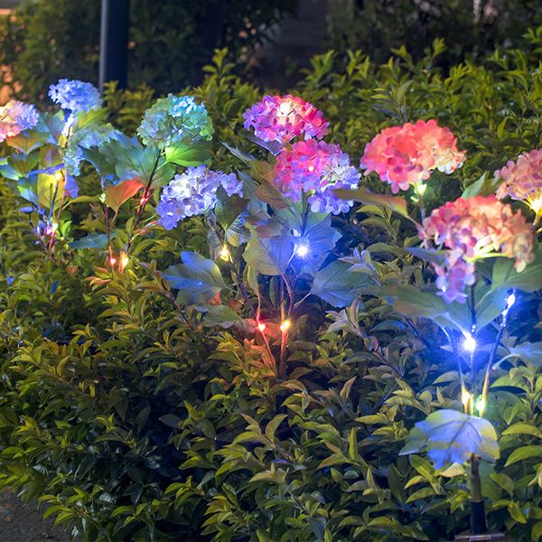 Fleur d'hortensia artificielle lumière LED solaire extérieur jardin cour pelouse lampe conception imperméable à la pluie pour la décoration de noël de vacances