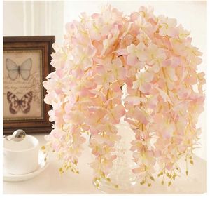 Kunstmatige Hortensia Wisteria Flower for DIY Wedding Arch achtergrond Square Rattan Wall Hanging Mand kan extensie zijn