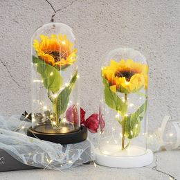 Kunstmatige onsterfelijke bloem De schoonheid en beest zonnebloem glaskoepel moeders Dag kerstcadeau voor bruiloftdecor 240422
