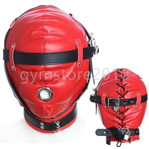 Bondage cuir artificiel couverture complète reliure couvre-chef ceinture de retenue masque masque pour les yeux #76