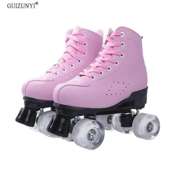 Patins à roulettes en cuir artificiel femmes hommes adultes chaussures de patinage à roulettes à deux lignes Patines avec PU blanc 4 roues 240127