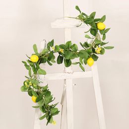 Fausse guirlande suspendue en rotin au citron artificiel, avec feuilles vertes, fleurs jaunes, décoration extérieure pour porte d'entrée et cuisine, 240127