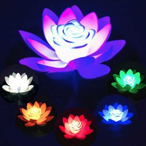 Artificielle Lotus Lumière LED Coloré Lotus Étanche Faux Lotus Étang Fleurs Feuille Lys Eau Lanterne Festival Décorations Lumières Y0630