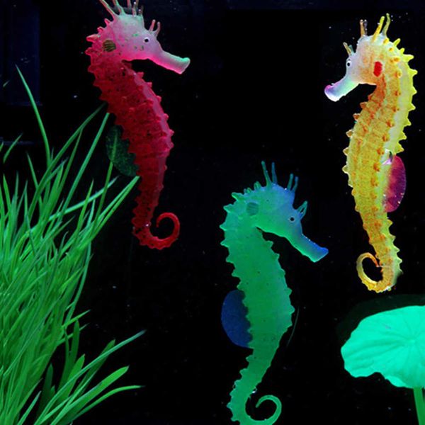 Hippocampe lumineux artificiels Poisson Silicone Tank Ornement Aquarium Décoration Sous-marins Décoration de cheval de la mer Fournitures pour animaux de compagnie