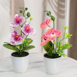 Artificiel Orchid Flower Faux Orchid Plants Phalaenopsis Bononsaï en plein air en pot en pot pour un bureau de mariage.