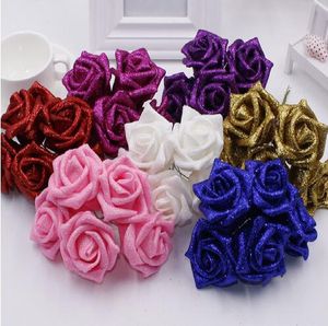 Artificielle PE paillettes rose or poudre Rose bricolage mariage fleur boule bouquet décoration mariage décoration de la maison GB215