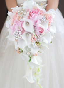 Bouquet de mariée en perles artificielles et cristal, mariées ivoire, broche faite à la main, Bouquet de mariage en cascade rouge Noiva, Waterfall2472