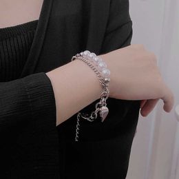 Kunstmatige parel armbanden vrouwen gelaagd hart armbanden vrouw hoge kwaliteit armband fashion party kpop zilveren kleur Bransoletka G1026